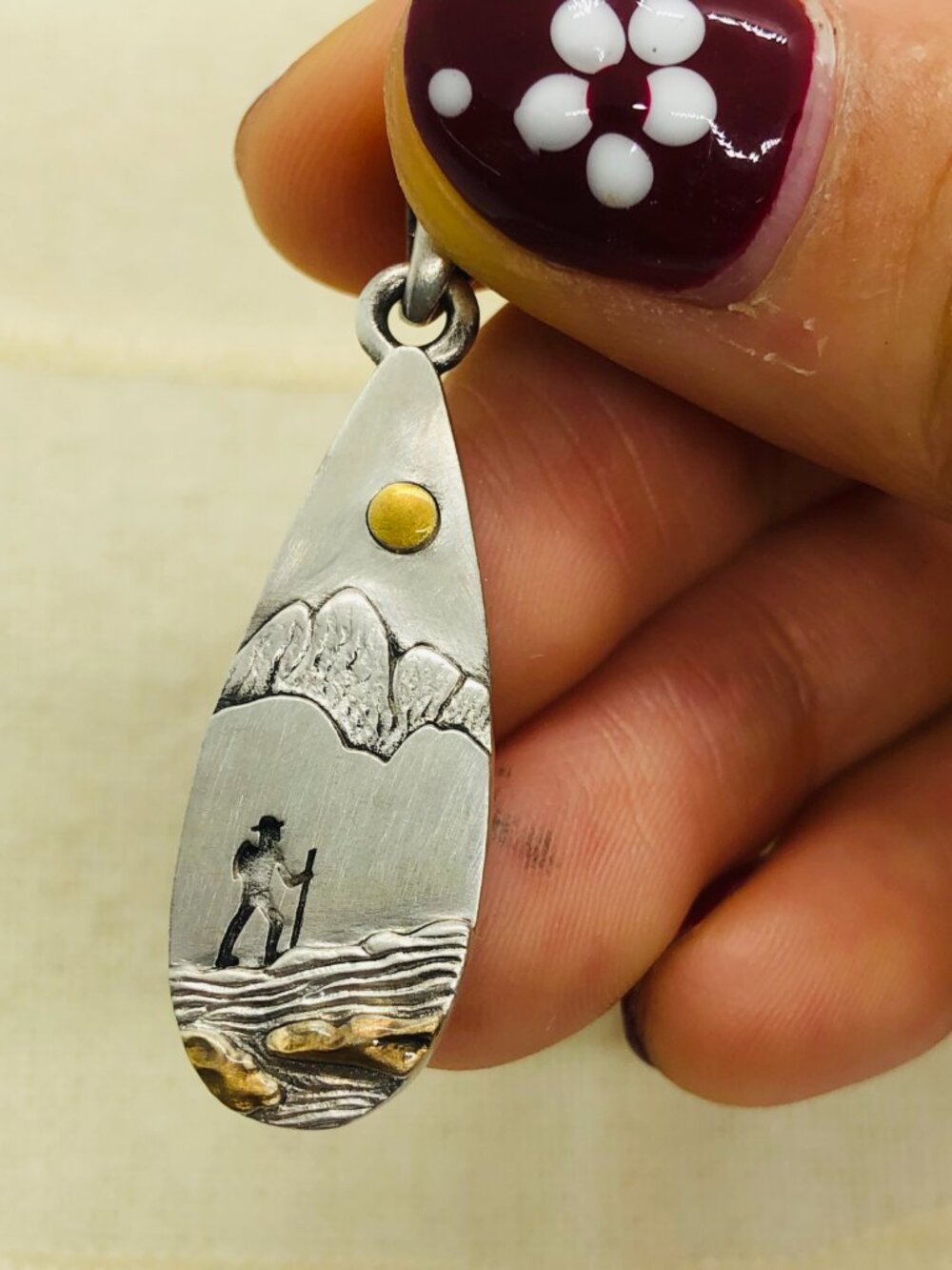 Mountain Couple Pendant, Teardrop Nature Charm, Romantic Landscape Pendant